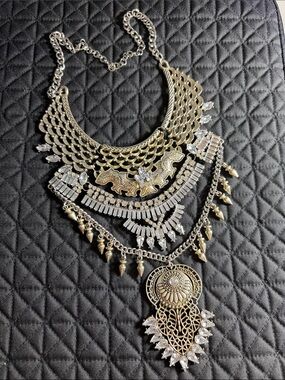 Statement Layered Metallic Necklace in Gold and Silver